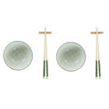 Conjunto de Sushi Dkd Home Decor Branco Verde Bambu Grés (30 X 21 X 7 cm)