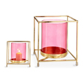 Castiçais Quadrado Cor de Rosa Dourado Metal Vidro (14 X 15,5 X 14 cm)