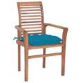 Cadeiras de Jantar 4 pcs C/ Almofadões Azul-claro Teca Maciça