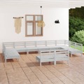 Conjunto Lounge de Jardim Pinho Maciço Branco 12 pcs