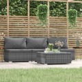 Conjunto Lounge de Jardim C/ Almofadões Vime Pe Cinzento 4 pcs