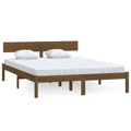 Estrutura de Cama Casal 135x190 cm Pinho Maciço Castanho-mel