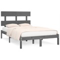 Estrutura de Cama Dupla 135x190 cm Madeira Maciça Cinzento