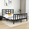 Estrutura de Cama Dupla Pequena 120x190 cm Madeira Maciça Preto