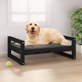 Cama para Cães 75,5x55,5x28 cm Madeira de Pinho Maciça Preto