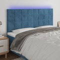 Cabeceira Cama C/ Luzes LED Veludo 160x5x118/128cm Azul-escuro