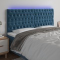 Cabeceira Cama C/ Luzes LED Veludo 180x7x118/128cm Azul-escuro