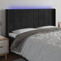 Cabeceira de Cama C/ Luzes LED Veludo 203x16x118/128 cm Preto