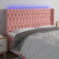 Cabeceira de Cama C/ Luzes LED Veludo 203x16x118/128 cm Rosa