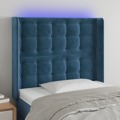 Cabeceira Cama C/ Luzes LED Veludo 93x16x118/128 cm Azul-escuro