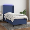 Cama Box Spring C/ Colchão e LED 90x200 cm Tecido Azul