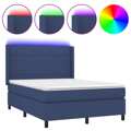 Cama Box Spring C/ Colchão e LED 140x190 cm Tecido Azul