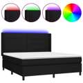 Cama Box Spring C/ Colchão e LED 180x200 cm Tecido Preto