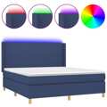 Cama Box Spring C/ Colchão e LED 160x200 cm Tecido Azul