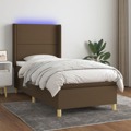 Cama Box Spring C/ Colchão/led 80x200cm Tecido Castanho-escuro