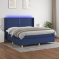 Cama Box Spring C/ Colchão e LED 180x200 cm Tecido Azul