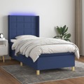 Cama Box Spring C/ Colchão e LED 90x190 cm Tecido Azul