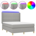 Cama Box Spring C/ Colchão e LED 140x190 cm Tecido Cinza-claro