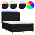 Cama Box Spring C/ Colchão e LED 140x200 cm Tecido Preto