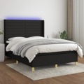 Cama Box Spring C/ Colchão e LED 140x200 cm Tecido Preto