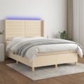 Cama Box Spring C/ Colchão e LED 140x200 cm Tecido Cor Creme