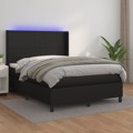 Cama Box Spring C/ Colchão/led 140x200cm Couro Artificial Preto