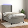 Cama Box Spring C/ Colchão/led 90x200 cm Veludo Cinzento-claro