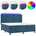 Cama Box Spring C/ Colchão/led 160x200 cm Veludo Azul-escuro