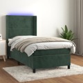 Cama Box Spring C/ Colchão/led 80x200 cm Veludo Verde-escuro