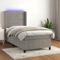 Cama Box Spring C/ Colchão/led 90x190 cm Veludo Cinzento-claro