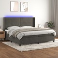 Cama Box Spring C/ Colchão/led 200x200cm Veludo Cinzento-escuro