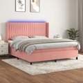 Cama Box Spring C/ Colchão/led 160x200 cm Veludo Rosa