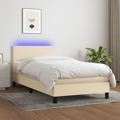 Cama Box Spring C/ Colchão e LED 90x200 cm Tecido Cor Creme