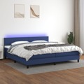 Cama Box Spring C/ Colchão e LED 200x200 cm Tecido Azul