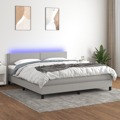 Cama Box Spring C/ Colchão e LED 180x200 cm Tecido Cinza-claro