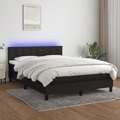 Cama Box Spring C/ Colchão e LED 140x190 cm Tecido Preto