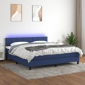 Cama Box Spring C/ Colchão e LED 180x200 cm Tecido Azul