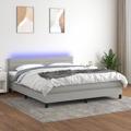 Cama Box Spring C/ Colchão e LED 160x200 cm Tecido Cinza-claro