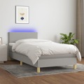 Cama Box Spring C/ Colchão e LED 80x200 cm Tecido Cinza-claro