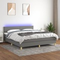 Cama Box Spring C/ Colchão e LED 160x200 cm Tecido Cinza-escuro