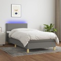 Cama Box Spring C/ Colchão e LED 90x190 cm Tecido Cinza-escuro