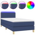 Cama Box Spring C/ Colchão e LED 90x200 cm Tecido Azul