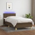 Cama Box Spring C/ Colchão/led 100x200cm Tecido Castanho-escuro