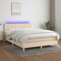 Cama Box Spring C/ Colchão e LED 140x190 cm Tecido Cor Creme