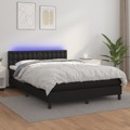 Cama Box Spring C/ Colchão/led 140x190cm Couro Artificial Preto