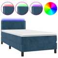 Cama Box Spring C/ Colchão/led 90x200 cm Veludo Azul-escuro