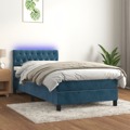 Cama Box Spring C/ Colchão/led 90x190 cm Veludo Azul-escuro