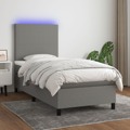 Cama Box Spring C/ Colchão e LED 90x190 cm Tecido Cinza-escuro