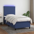 Cama Box Spring C/ Colchão e LED 90x190 cm Tecido Azul