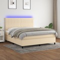 Cama Box Spring C/ Colchão e LED 160x200 cm Tecido Cor Creme